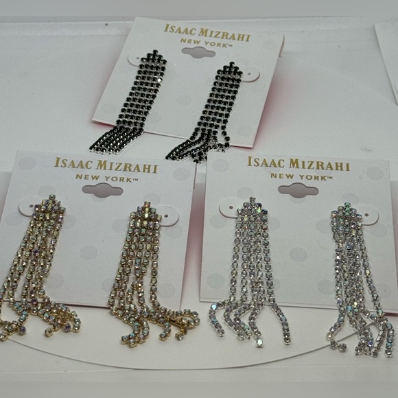 ISAAC MIZRAHI Silver Tone Crystal Dangling Post  Earrings - Picture 7 of 9
